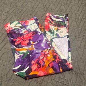 Roxy Floral Athletic Leggings in Purple, Pink & Orange